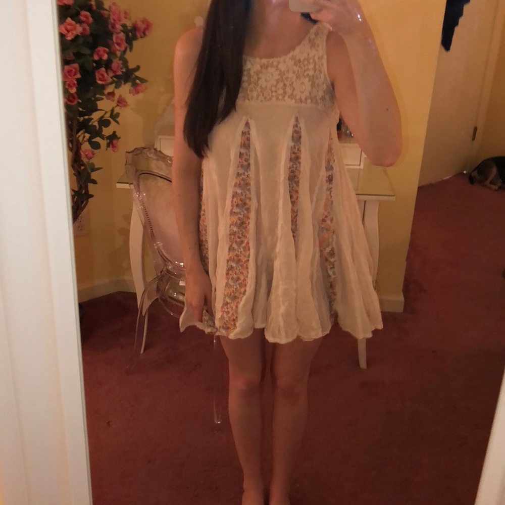 free people lace & floral trapeze dress
